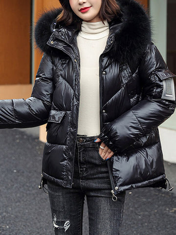 Airchics manteau avec poches coulisse taille fermeture éclair à capuche femme mode hiver